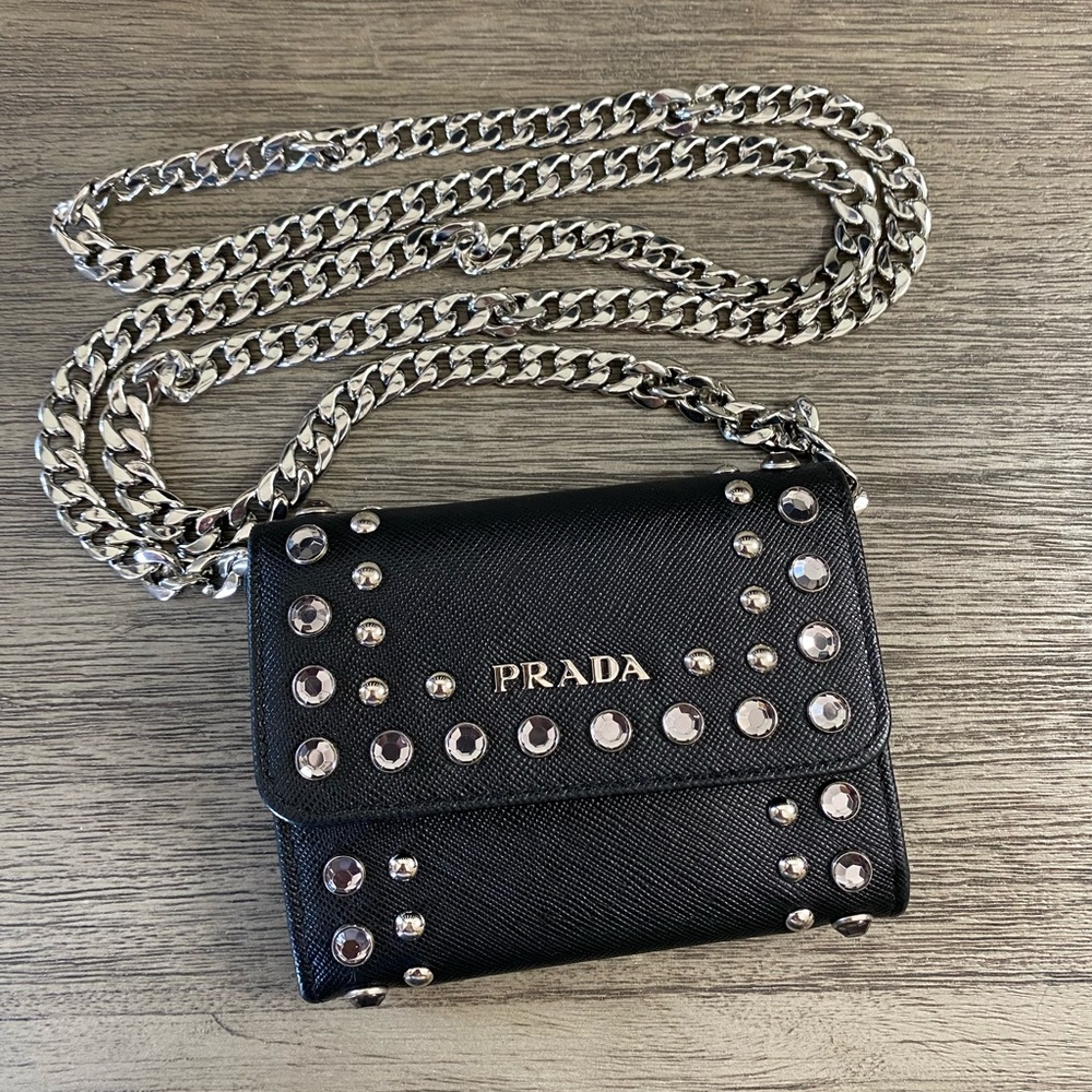 Prada Black Leather Bag with Silver Studs